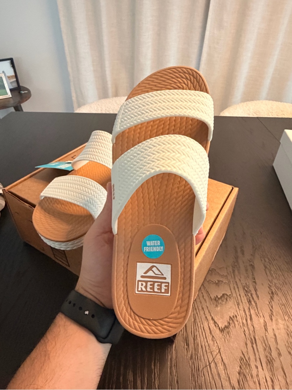 Reef Water Vista Slide Sandals in White and Tan - Picture 3 of 6